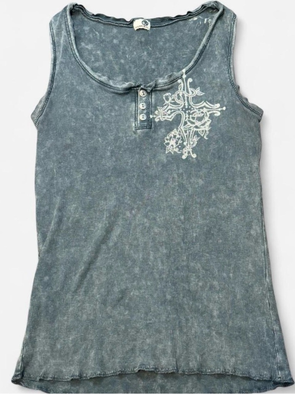 ONE WORLD Women's Washed Teal Tank with White Cross Graphic